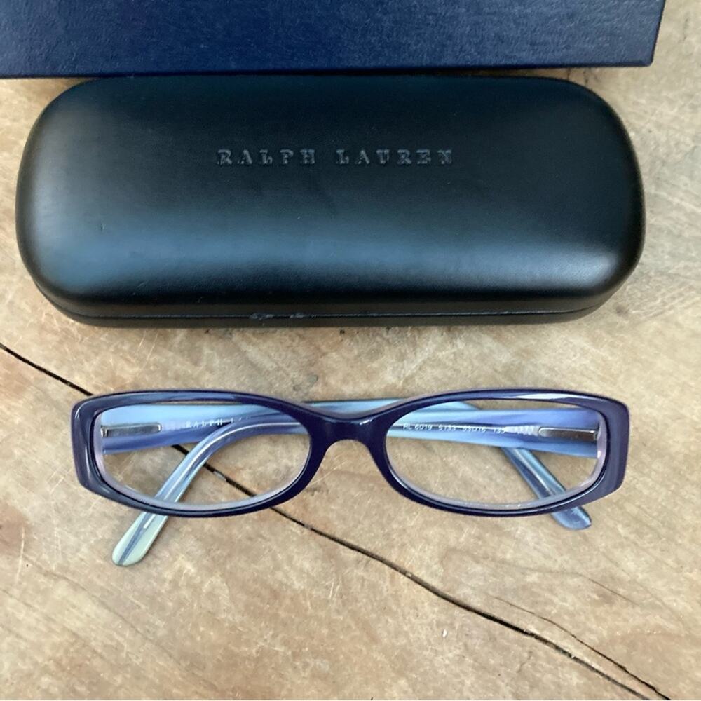 Ralph Lauren reader glasses frames only women two tone Lucite purple with case - Picture 2 of 13